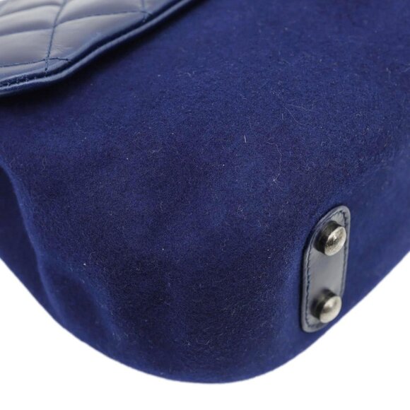 Chanel  Classic Single Flap Wool Leather Shoulder Bag Navy Blue - Picture 6 of 10